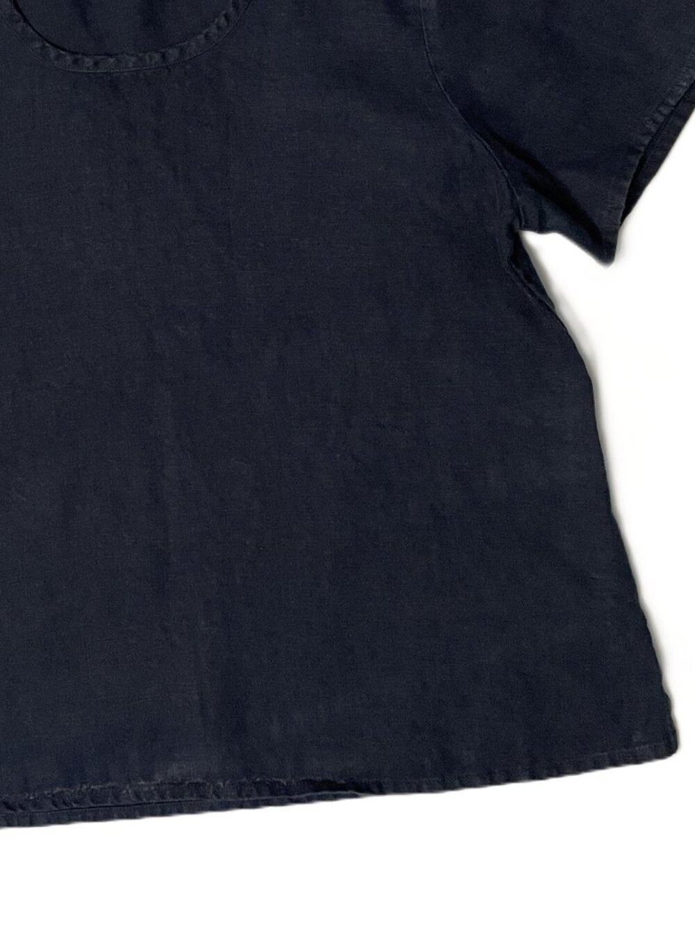 Flax Top 100% Linen Small (6-10) Navy Blue Short Sleeve Lagenlook Minimalist - Picture 5 of 8